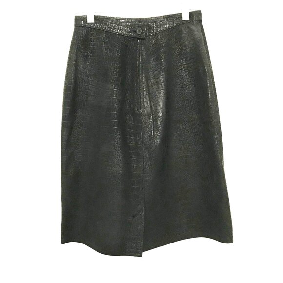 Overland Womens Embossed Black Leather Pencil Skirt Size XS-0 U.S.A. - Picture 2 of 7